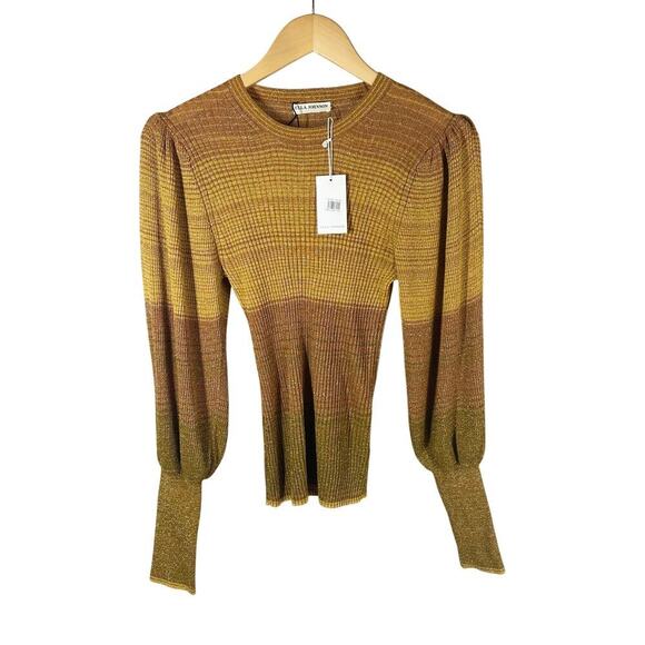 Ulla Johnson Dax Puff Sleeve Crew Neck Ribbed Metallic Ombre Gold Small - Picture 2 of 11